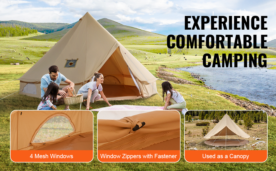 VEVOR Canvas Bell Tent, 4 Seasons 4 m/13.12 ft Yurt Tent, Canvas