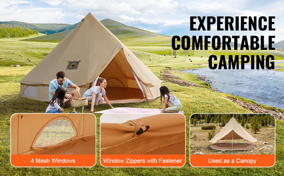 VEVOR Canvas Bell Tent, 4 Seasons 6 m/19.68 ft Yurt Tent, Canvas