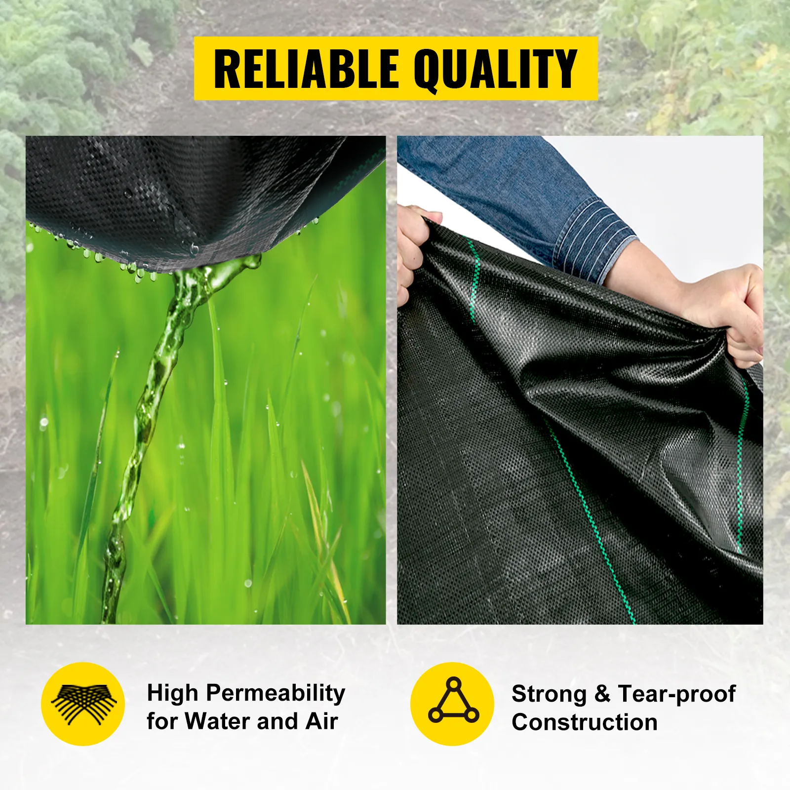 reliable quality VEVOR weed barrier fabric with high permeability and tear-proof construction.