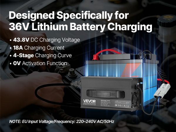 VEVOR 36V Lithium Battery Charger – 43.8V, 18A, LiFePO4