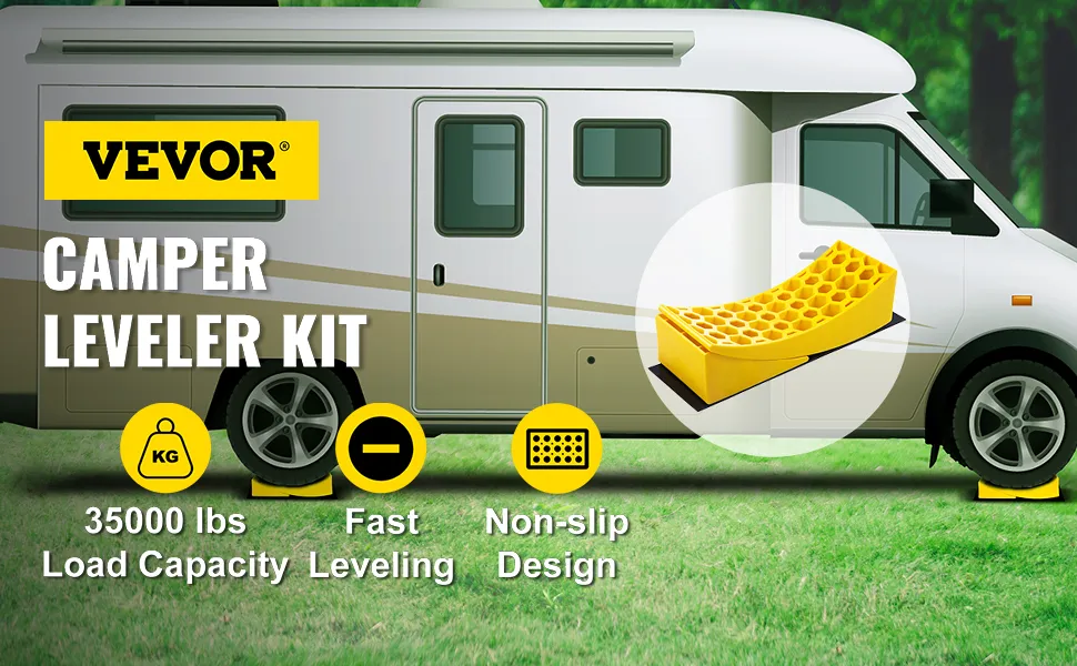 Kit nivelador para caravana VEVOR; capacidad de carga de 35000 libras, nivelación rápida, diseño antideslizante.