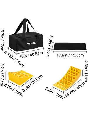 Juego nivelador para caravana VEVOR con bolsa de transporte, cuña, rampa y alfombrilla de agarre.