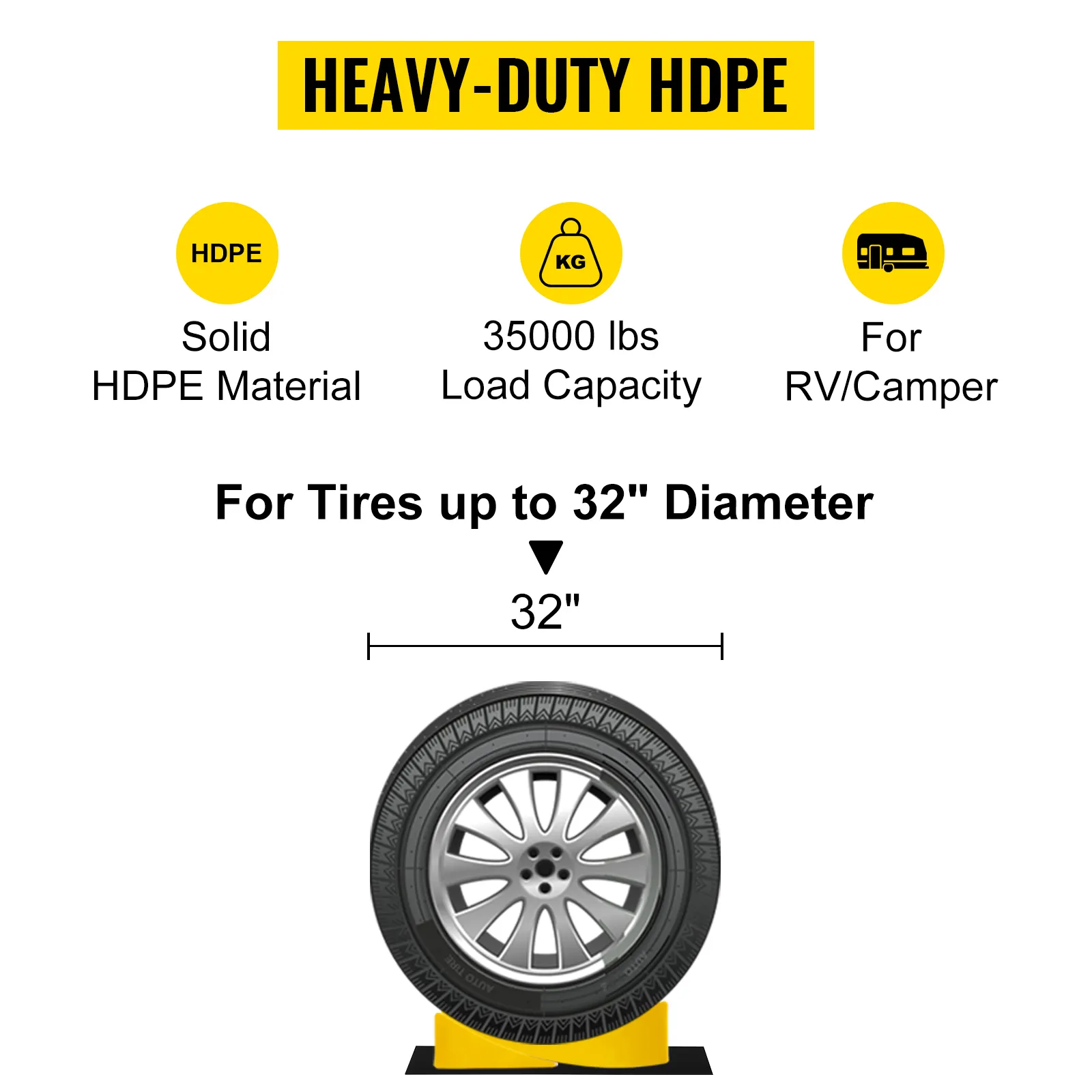 Nivelador para autocaravanas VEVOR de HDPE resistente para neumáticos de hasta 32" de diámetro, capacidad de 35000 lb.