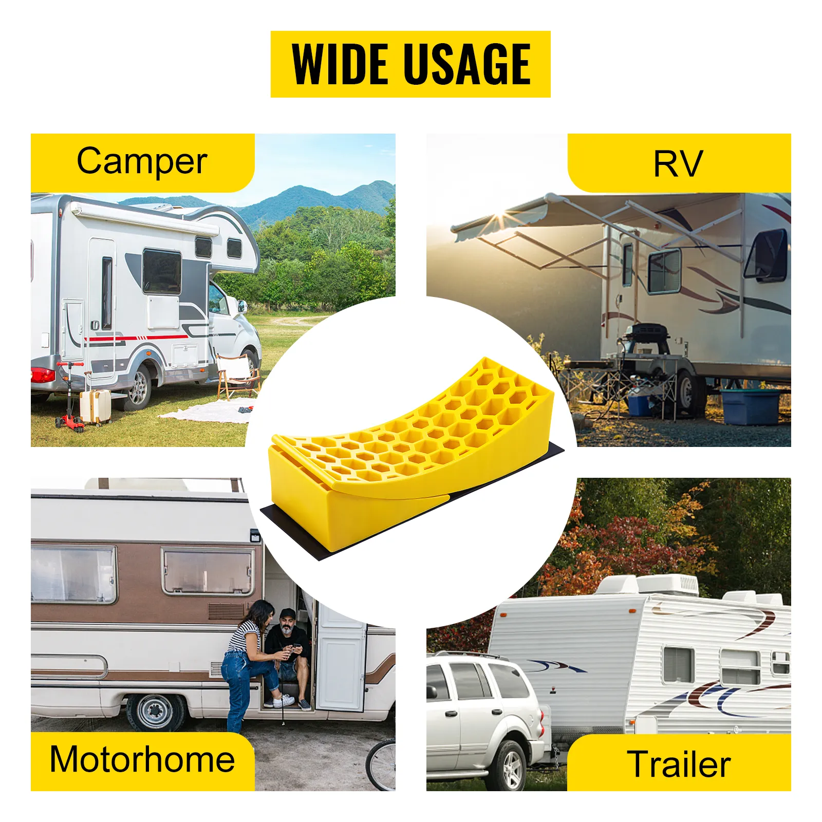 Amplio uso para niveladores de caravanas VEVOR: caravanas, vehículos recreativos, autocaravanas y remolques.