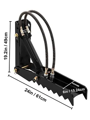 Accesorio de pulgar para retroexcavadora hidráulica VEVOR negra con dimensiones marcadas.