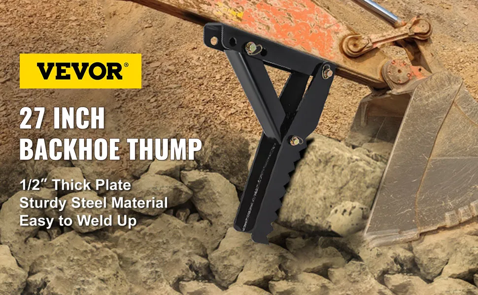 VEVOR backhoe thumb, 27-inch steel, 1/2" thick plate, easy to weld, heavy-duty.