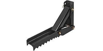 black VEVOR backhoe thumb with sturdy serrated edges and pivoting arm.