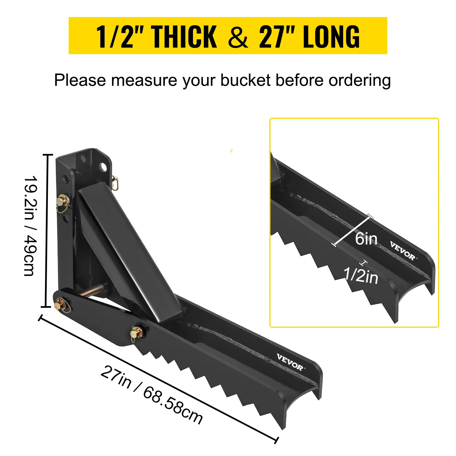VEVOR backhoe thumb, 1/2" thick, 27" long, suitable for 19.2" buckets.