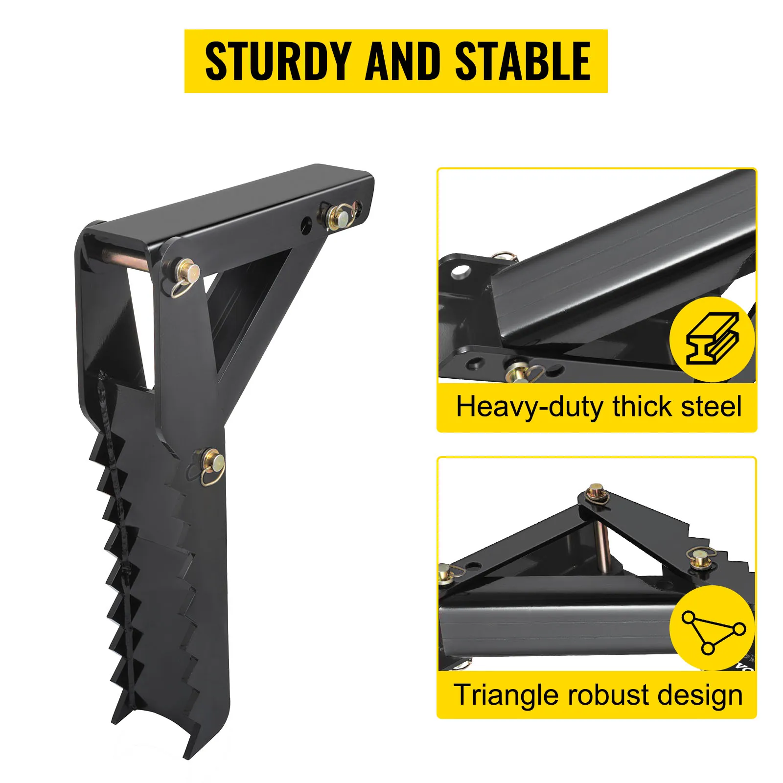 VEVOR backhoe thumb with heavy-duty thick steel, robust triangle design.