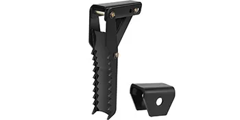 black VEVOR backhoe thumb attachment with serrated edges and mounting bracket.