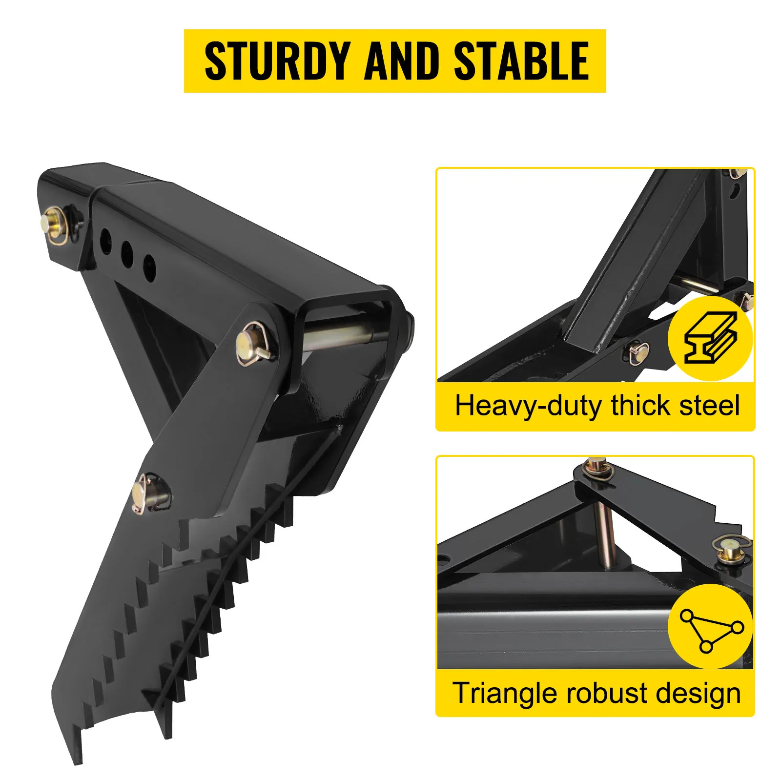 VEVOR backhoe thumb attachment: sturdy, stable, heavy-duty thick steel, triangle robust design.
