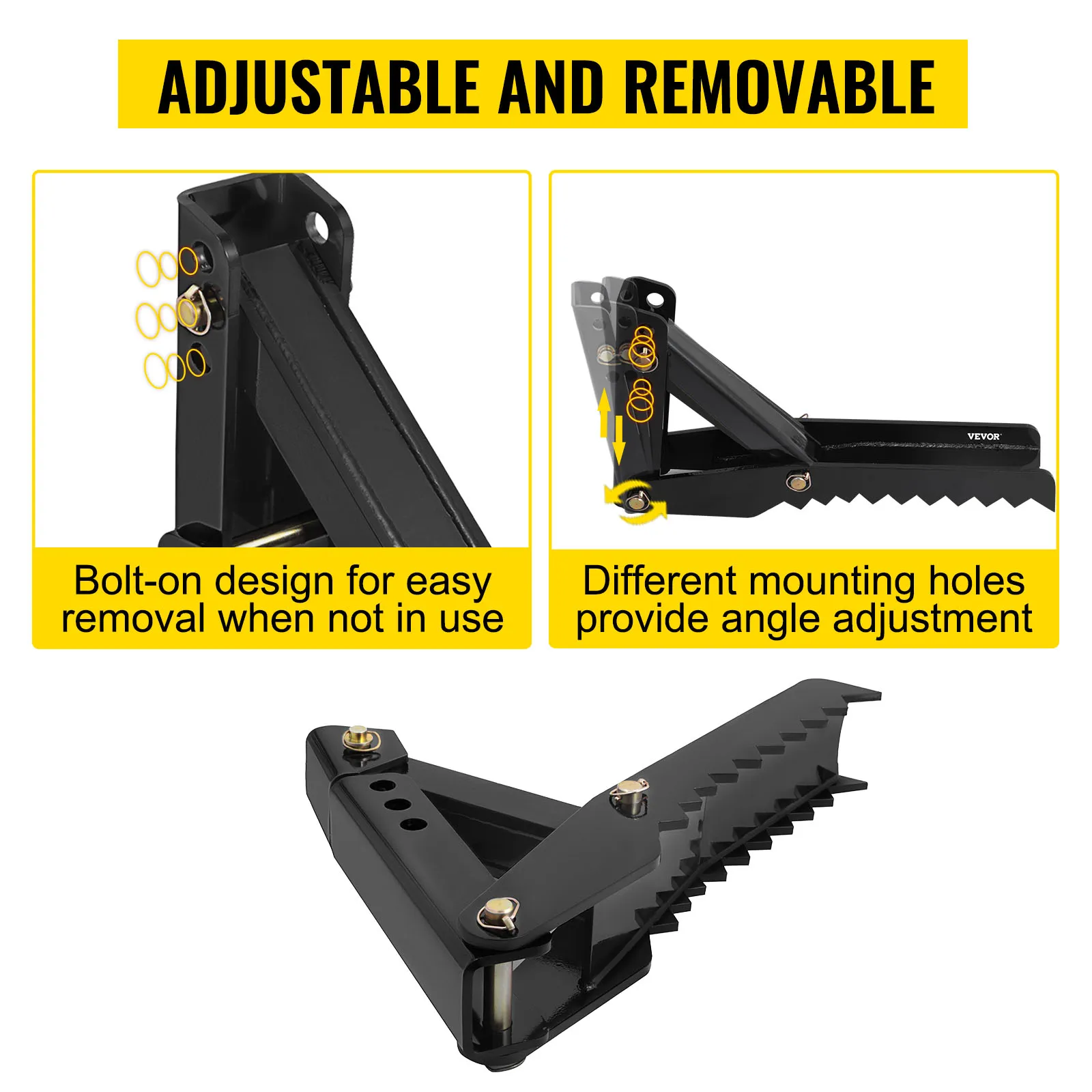 VEVOR backhoe thumb attachment: adjustable, removable, bolt-on design, angle adjustment.