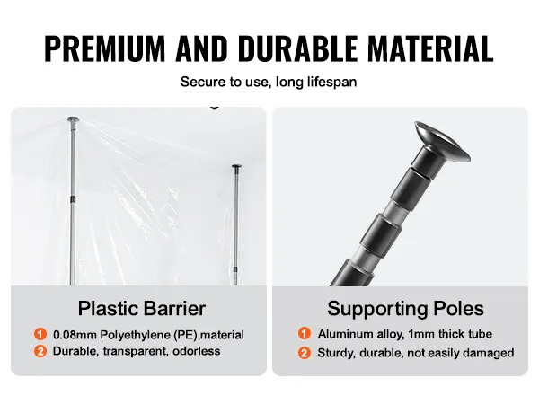 VEVOR stofbarrièrepalen met PE-kunststofbarrière en duurzame aluminiumlegeringpalen. Veilig en duurzaam.