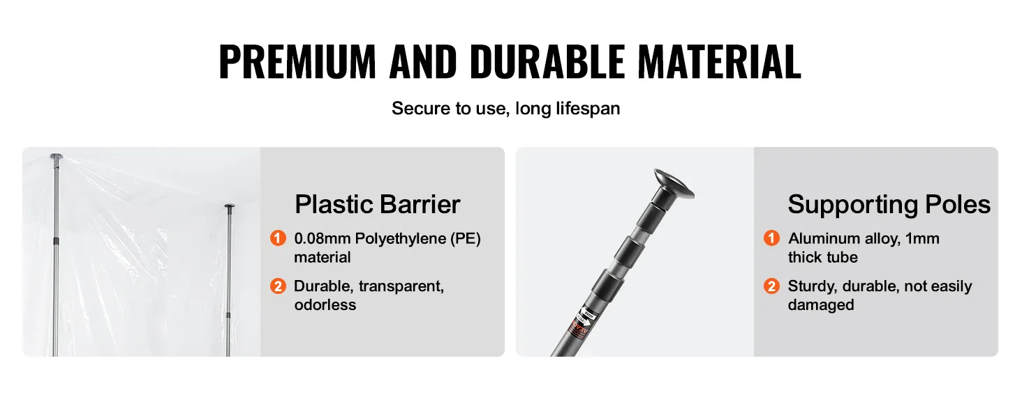 VEVOR stofbarrièrepalen met PE-kunststofbarrière en duurzame aluminiumlegeringpalen. Veilig en duurzaam.