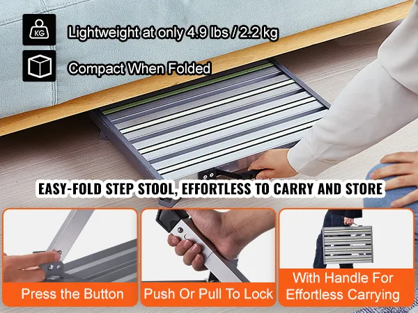 VEVOR rv steps: lightweight folding step stool, easy to carry and store, handle for effortless transport.