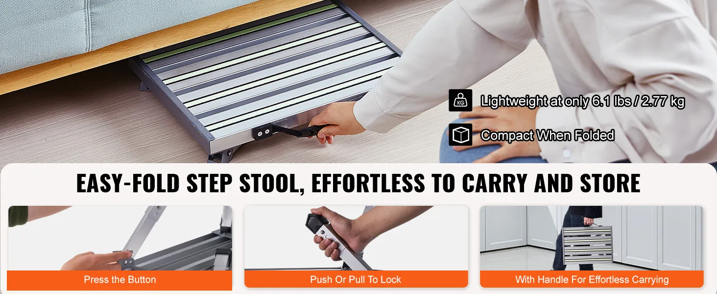 VEVOR rv steps: lightweight folding step stool, easy to carry and store, handle for effortless transport.