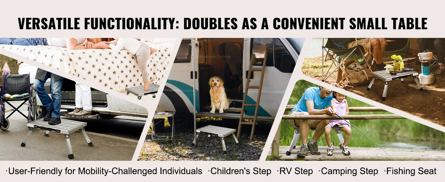 VEVOR rv steps with versatile functionality: mobility aid, children's step, rv step, camping step, fishing seat.