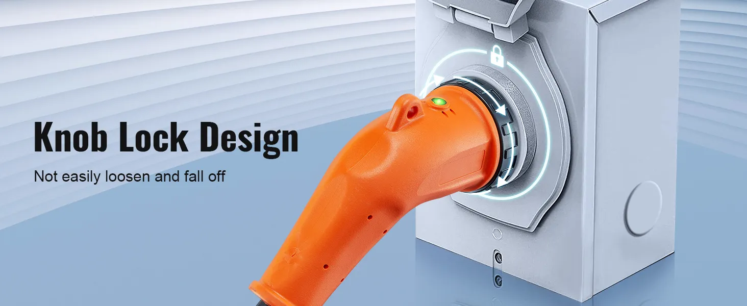 orange VEVOR rv power cord with knob lock design, secure connection, and easy locking mechanism.