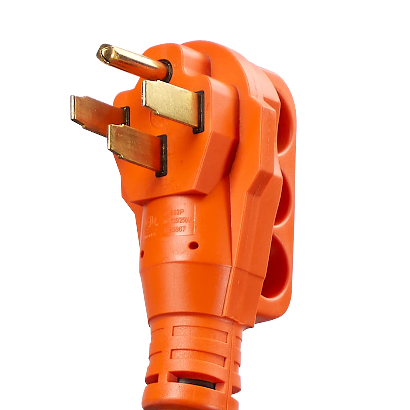 bright orange VEVOR rv power cord with three-prong electrical plug.