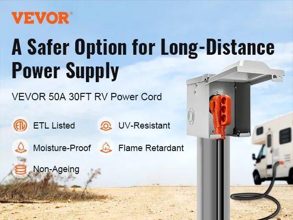 Cable de alimentación VEVOR RV 50 A, 30 pies para suministro de energía de larga distancia, listado ETL, resistente a los rayos UV, a prueba de humedad.