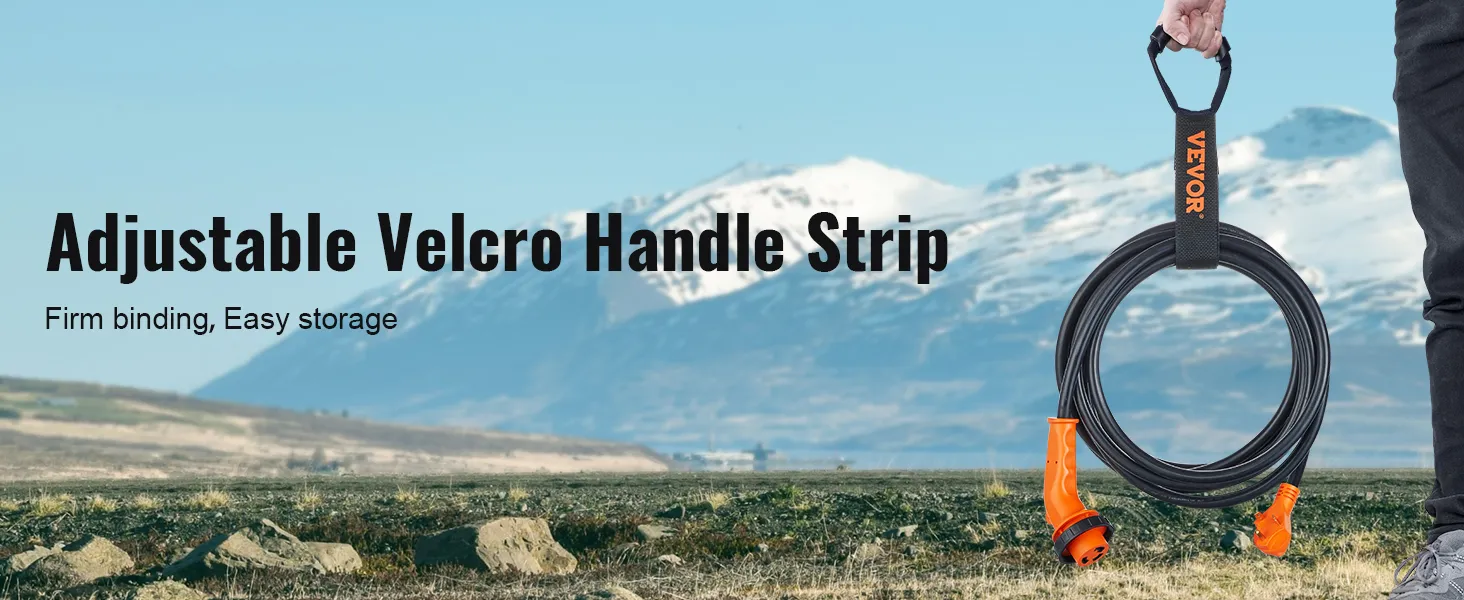 Cable de alimentación VEVOR rv con tira de velcro ajustable para un fácil almacenamiento, unión firme, fondo nevado.