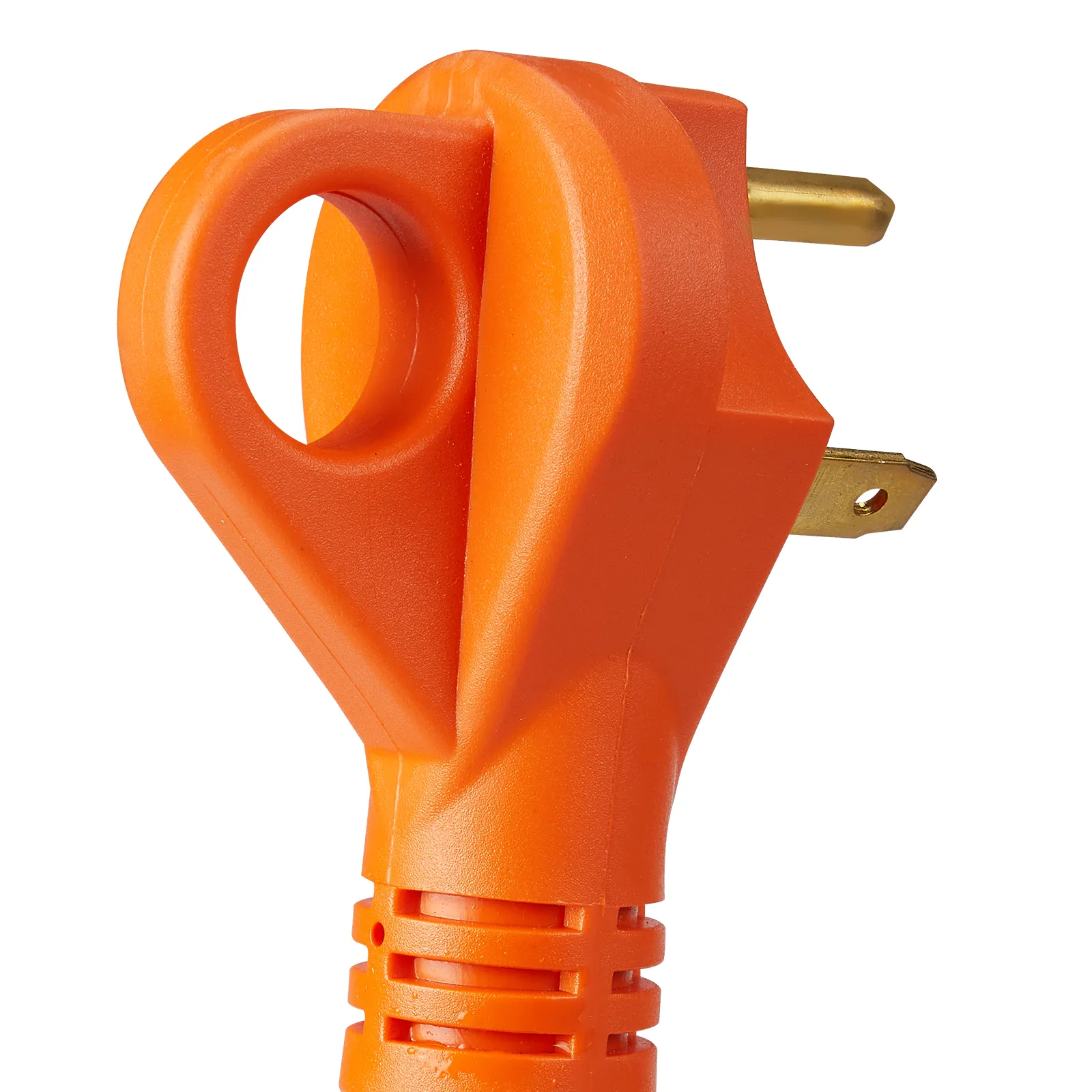 Enchufe naranja del cable de alimentación para vehículos recreativos VEVOR de 15 pies con mango ergonómico y diseño de tres clavijas.