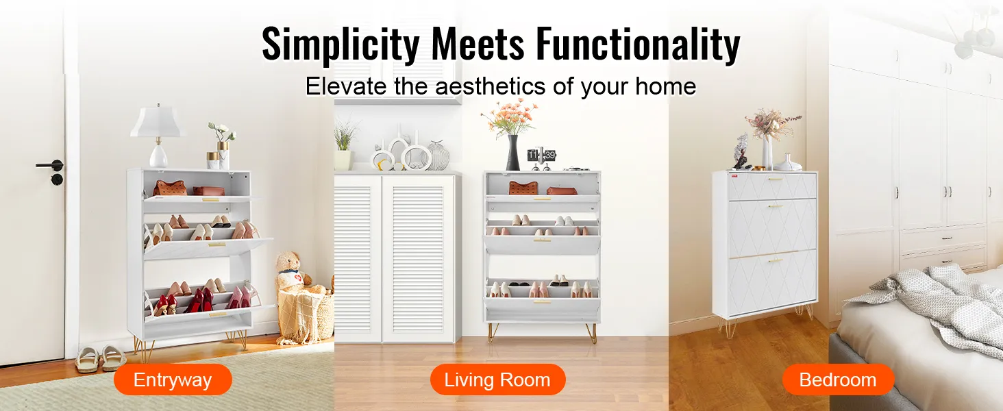 Zapatero VEVOR en entrada, salón y dormitorio, que muestra un diseño elegante y funcionalidad.