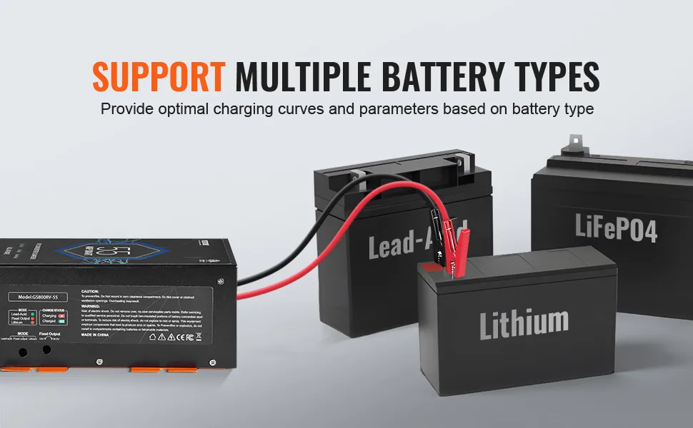 Convertidor VEVOR rv de 55 amperios compatible con baterías de plomo-ácido, litio y lifepo4 con cables de carga.