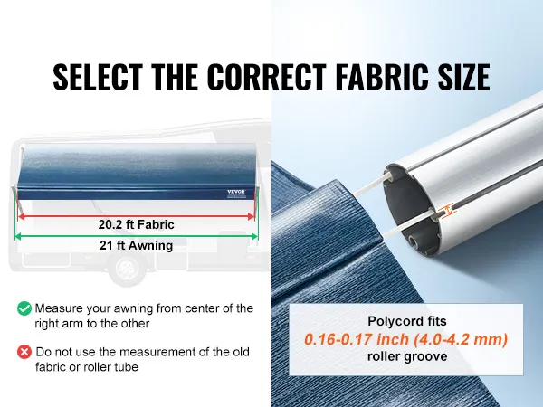 select the correct fabric size for VEVOR rv awning fabric replacement, showcasing measurement tips.