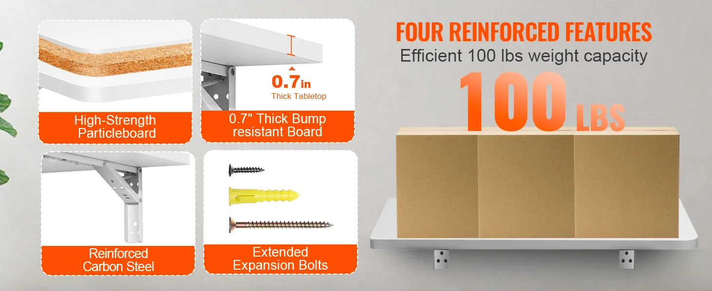 four reinforced features of VEVOR folding wall table: high-strength particleboard