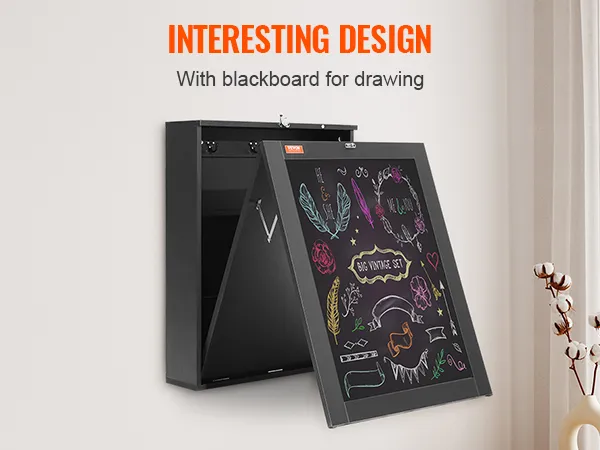 VEVOR wall mounted desk with blackboard, showcasing colorful drawings and a modern design.