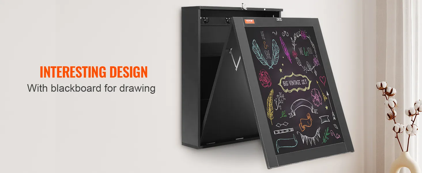 VEVOR wall mounted desk with blackboard, showcasing colorful drawings and a modern design.