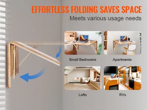 VEVOR wall mounted folding table for small bedrooms, apartments, lofts, and rvs, saves space effortlessly.