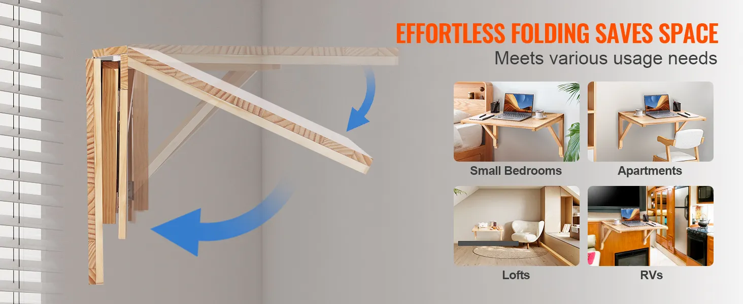 VEVOR wall mounted folding table for small bedrooms, apartments, lofts, and rvs, saves space effortlessly.