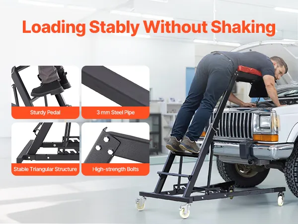 VEVOR automotive top creeper with thick cushion, wide pedal, and storage pouch for truck maintenance.