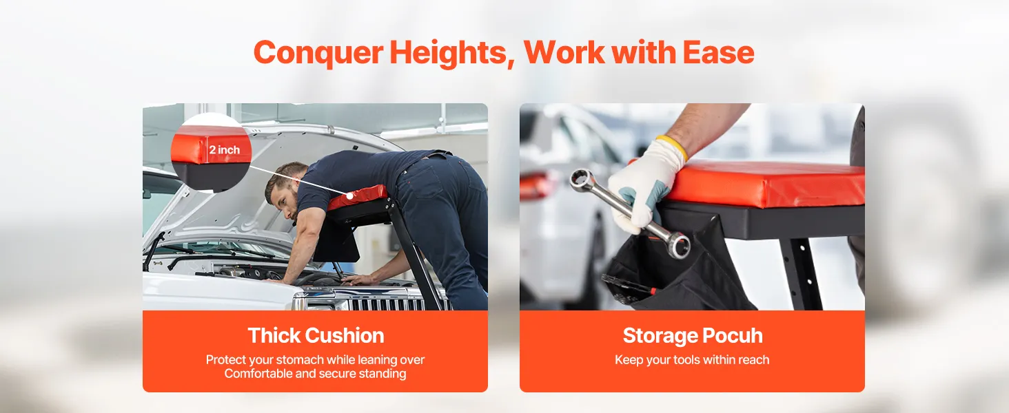 mechanic using VEVOR automotive creeper with 400 lbs capacity and stable triangular structure.