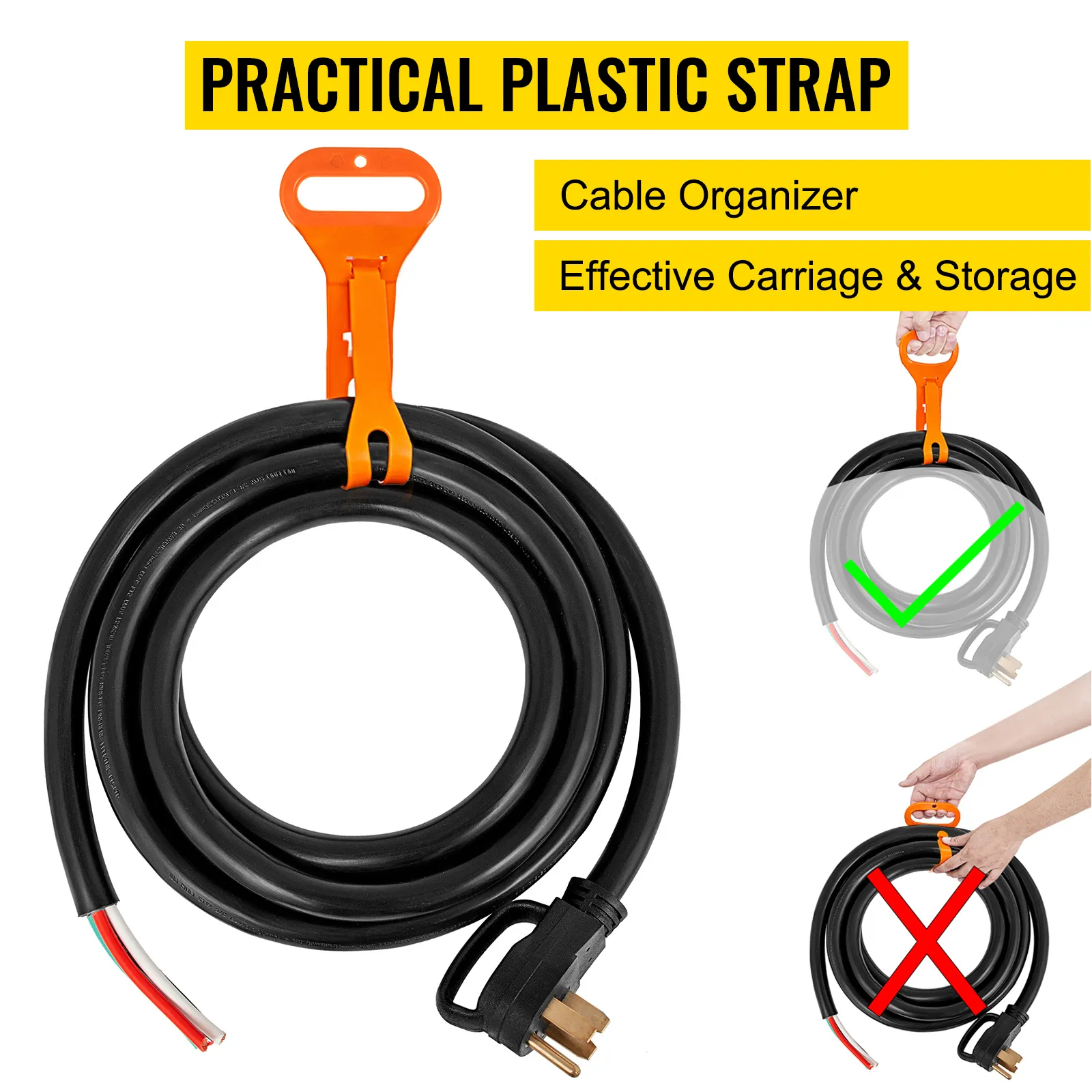 Cable de extensión para generador VEVOR con práctica correa de plástico, organizador de cables, fácil almacenamiento.