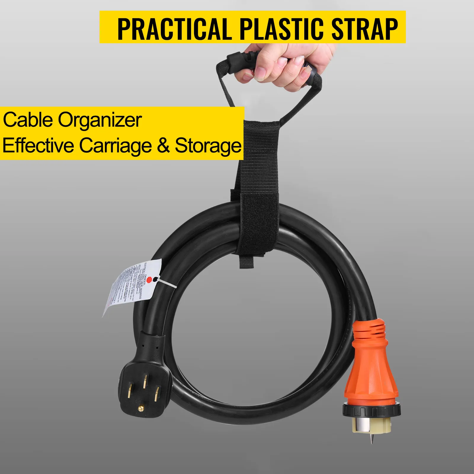 Cable generador VEVOR con práctica correa de plástico para una fácil organización y almacenamiento del cable.