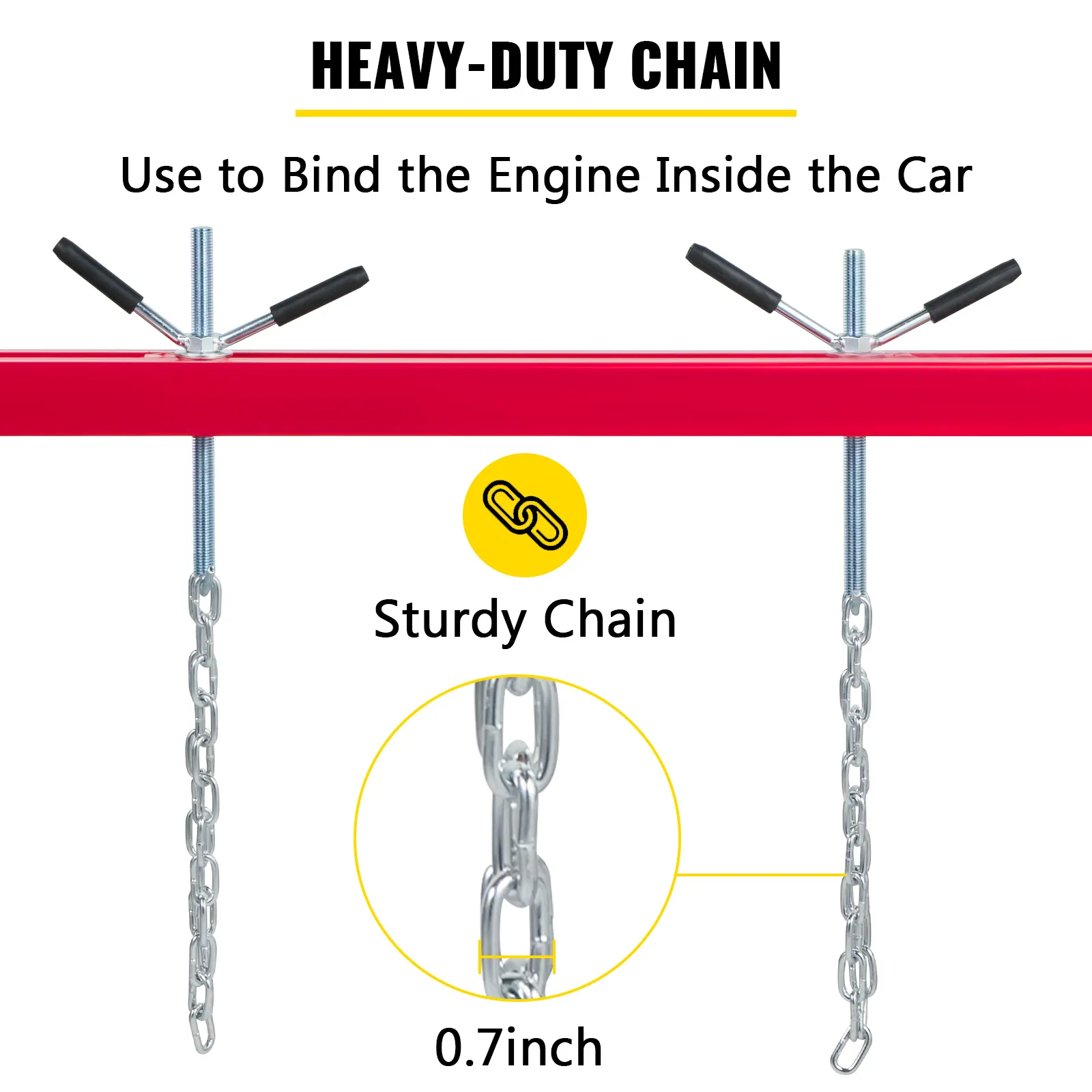 VEVOR engine support bar with 0.7-inch heavy-duty chains for engine binding.