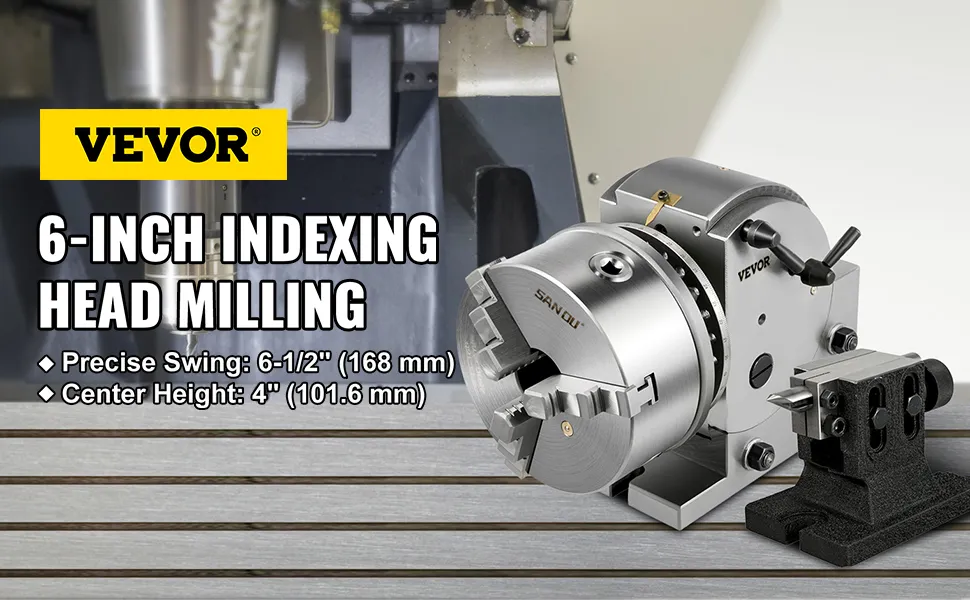 VEVOR dividing head for 6-inch indexing head milling, precise swing 6-1/2", center height 4".