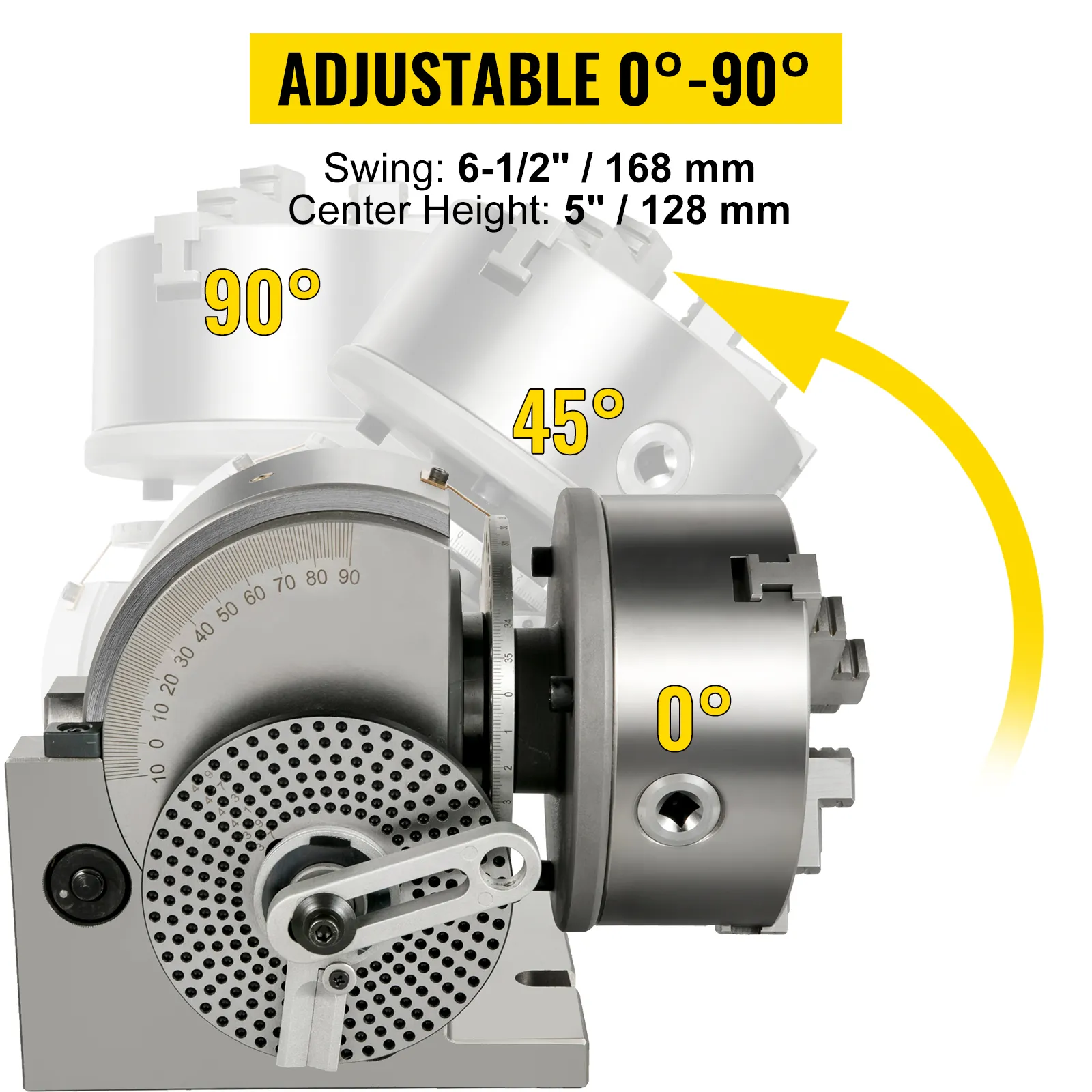 adjustable VEVOR dividing head 0°-90°, swing 6.5", center height 5".