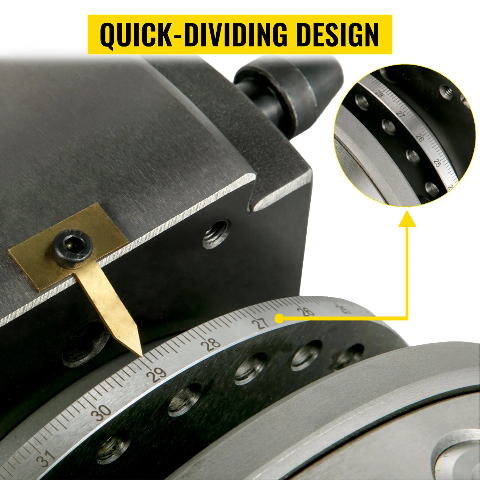 VEVOR dividing head with quick-dividing design highlighting precision scale.
