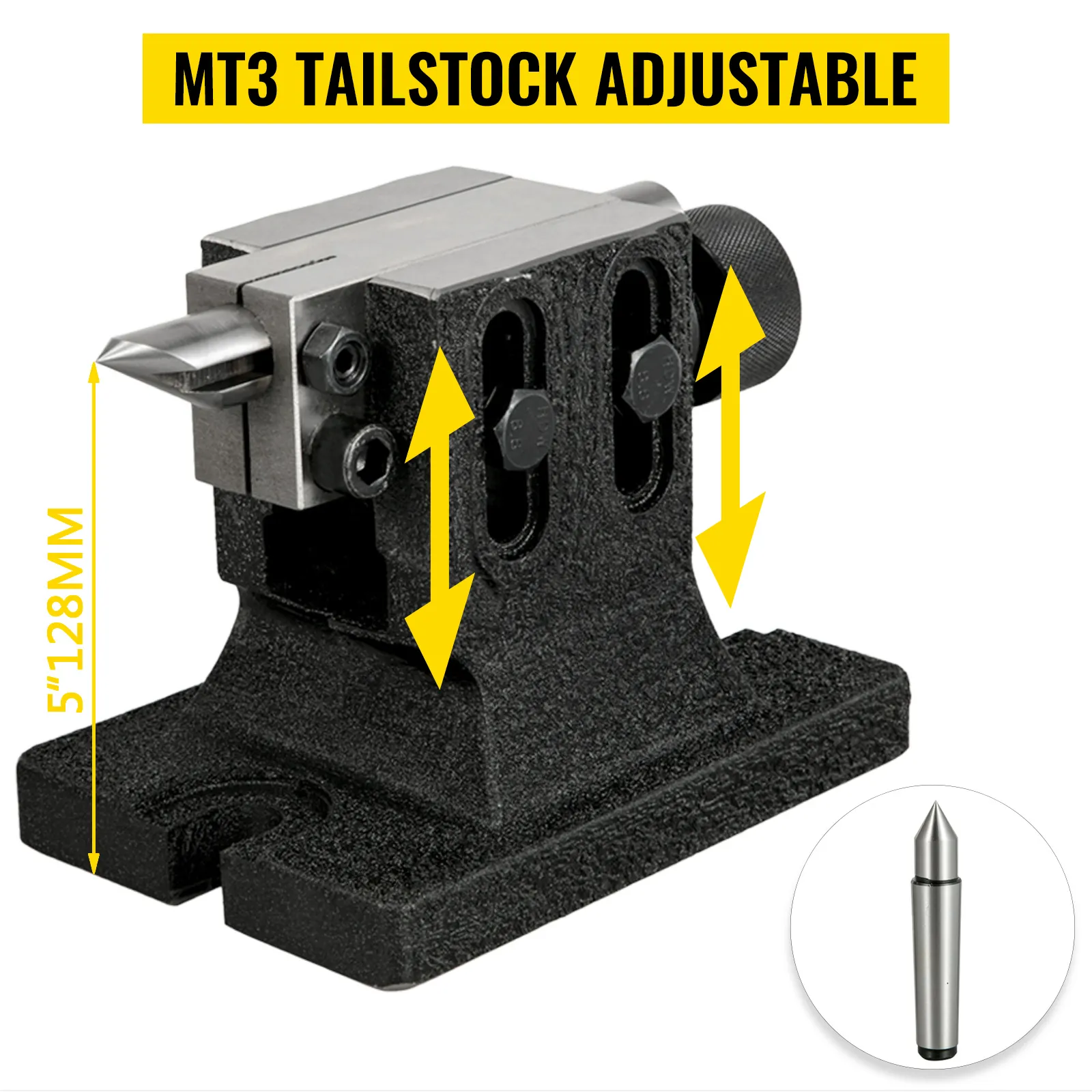 mt3 tailstock adjustable for VEVOR dividing head, height 5" or 128mm shown.
