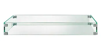 rechteckiger VEVOR-Windschutz für Feuerstelle mit klaren Glasplatten und Metallhalterungen.