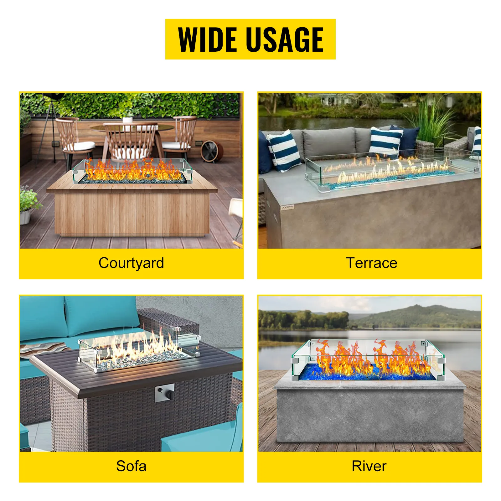 Der Windschutz für Feuerstellen von VEVOR kann vielseitig im Innenhof, auf der Terrasse, auf Sofas und am Fluss eingesetzt werden.