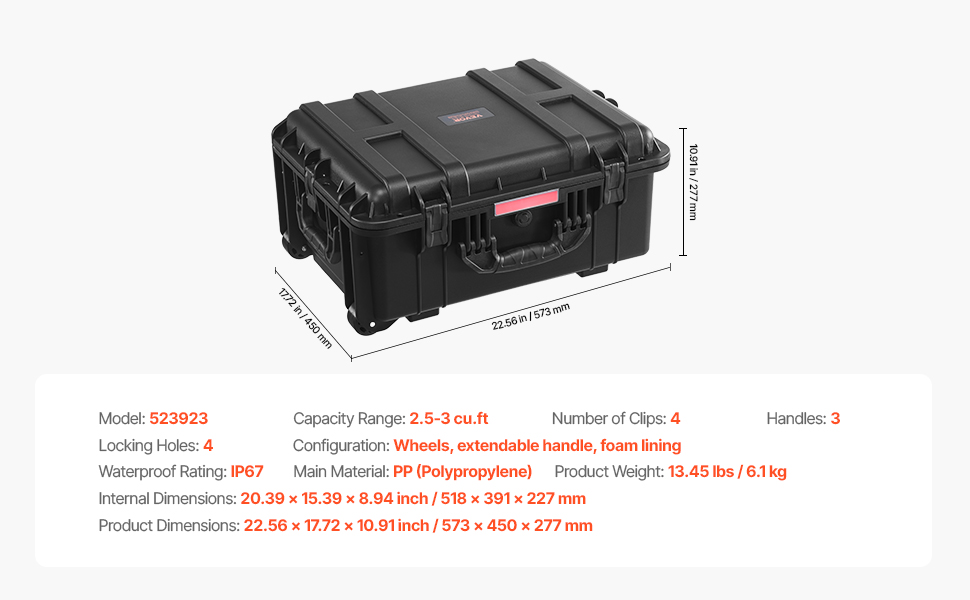 VEVOR Weatherproof Hard Case, Heavy Duty Protective Dry Box