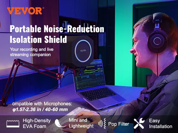 VEVOR microphone isolation ball: portable noise-reduction shield for recording and live streaming.