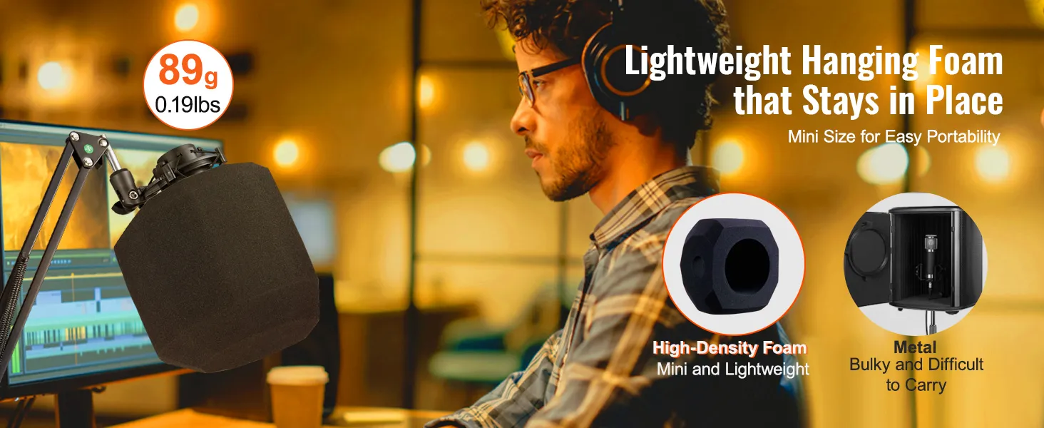 lightweight and portable VEVOR microphone isolation ball with high-density foam for audio recording.