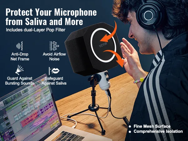 VEVOR microphone isolation ball providing protection from saliva, reducing noise, and ensuring clarity.