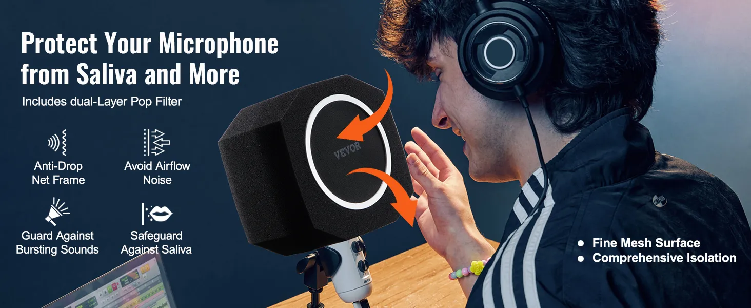 VEVOR microphone isolation ball providing protection from saliva, reducing noise, and ensuring clarity.